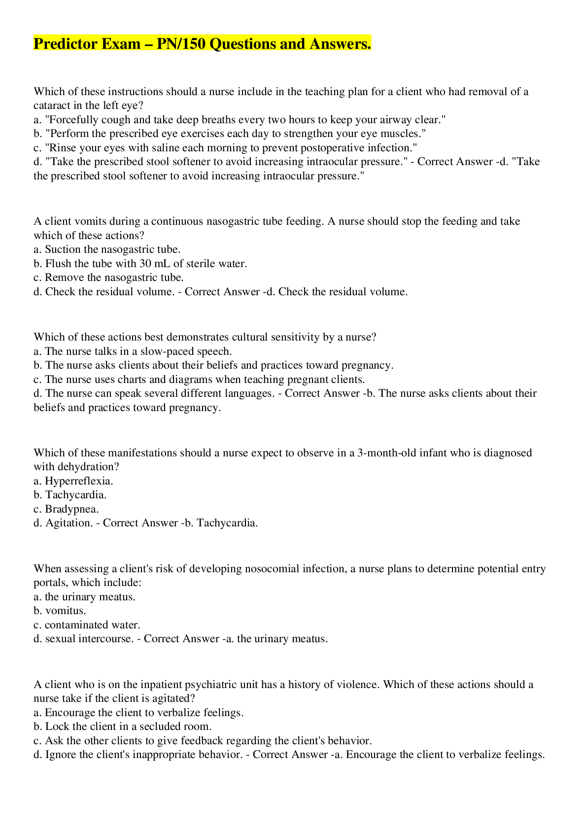 Preview image for Predictor Exam – PN/150 Questions and Answers.